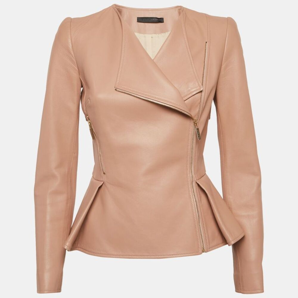 Elie Saab Pink Leather Cross-Over Jacket Xs